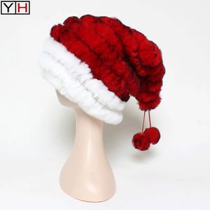 BeanieSkull Caps Kerstmuts Mode Breien 100 Natuurlijke Real Rex Konijnenbont Cap Sneeuwpop Kerstman de Kerstcadeau 231117