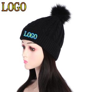 BeanieSkull Caps personnalisé pour les femmes personnalité sauvage femelle fourrure Pom Poms chapeaux mode hiver chaud bonnet chapeau Hip Hop Skullies tricot casquette de Ski 231013