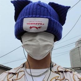 BeanieSkull Caps Leuke Mode Capuchon Loverboy Kat Oor Gebreide Muts Dubbellaags Warm Varkensoor Wollen Hoed Niche Design Hiphop Persona2124