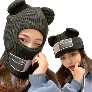 BeanieSkull Caps Mignon Couverture Complète Masque De Ski Chapeau avec Oreille D'ours Cagoule Tricoté Chapeaux Coupe-Vent Skullies Bonnets Bonnet Hiver Chaud Unisexe 221024