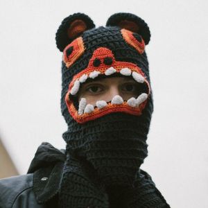 Beanieskull Caps schattig grappig ski -masker gebreide creatieve panter hoed vol gezicht deksel winter balaclava outdoor koude weer skiën rijden hippop 230814