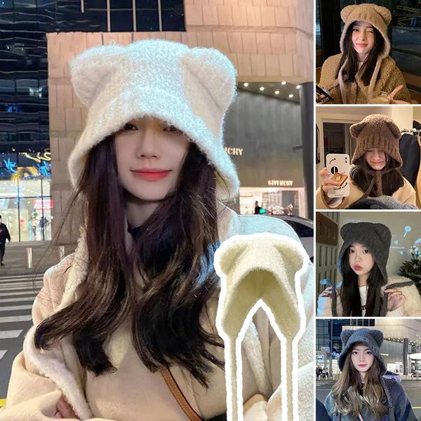 BeanieSkull Caps Cute Girl Knit Earflap Hat Bear Hood Bonnets Femmes Couvre-chef chaud Cache-oreilles Cap Hiver Laine Crochet Chapeaux avec oreilles Y2k 231027