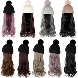 BeanieSkull Caps Afneembare Wollen Hoed Pruik Mode Lang Krullend Haar Mutsen Dames Casual Winter Warme Mutsen Outdoor Reisaccessoires 231109