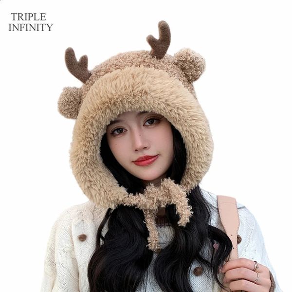 BeanieSkull Caps Chapeaux d'hiver en bois de mode avec doublure en peluche Bonnets chauds coupe-vent Bonnets de protection des oreilles en plein air pour femmes Cadeau de Noël 231116