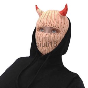 BeanieSkull Caps Masques de mode pour le visage Cache-cou Cornes de nouveauté Chapeau tricoté Masque complet Chapeau en laine Chapeau de masque de ski d'hiver Bonnets Cagoule Chapeau pour festival vacances Drop 2