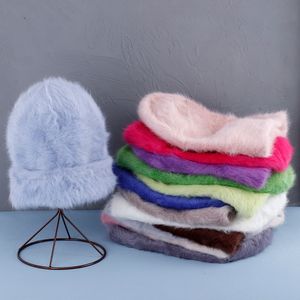 Beanieskull Caps Fashion Rabbit Fur Beanies Soft Warm Fluffy Felle Silk Winter Hat For Women Skullies Bonnet Cap 221122