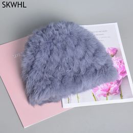 BeanieSkull Caps Mode Russe Femmes Tricoté Réel De Fourrure De Lapin Bomber Chapeaux D'hiver Dame Chaud Moelleux Chapeau De Fourrure De Lapin Bonne Élastique Casquettes De Fourrure 231205