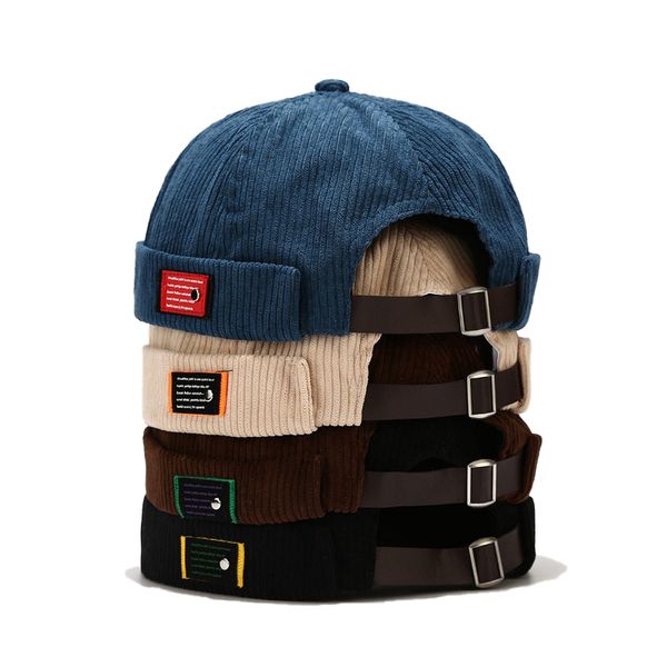 BeanieSkull Caps Moda Vintage Beanie Sombreros Hombres Mujeres Primavera Otoño Landlord Hat Streetwear Hip Hop Brimless Hat Corduroy Docker Cap Venta al por mayor 230518