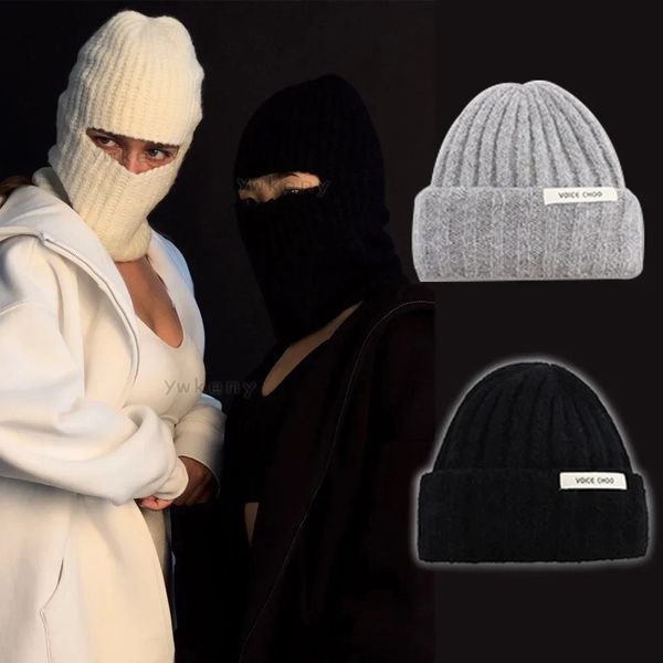 BeanieSkull Caps Mode Chaud Tricoté Femmes Balaclava Chapeau pour Femme Hommes Hiver Laine Masque Complet Pull Hiphop Laine À Capuchon Gorras 231027