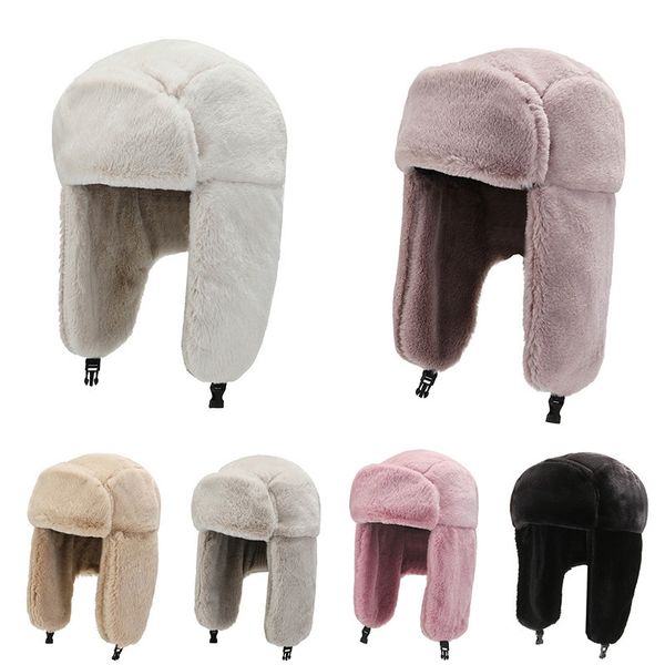 BeanieSkull Caps Mode Femmes Hiver Chaud Fausse Fourrure Bomber Chapeaux Noir Blanc Couleur Unie Épaissir Earflap Automne Oreille Protéger Ski Chapeau 230907