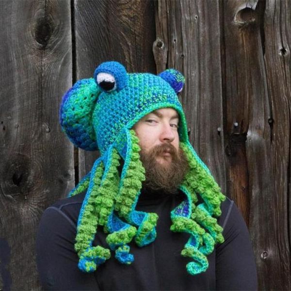 Beanieskull Gaps Crochet Knit Beard Octopus Hat Neon Invierno Tentáculo de cosplay de viento tibio Pirate Beanie Cap Balaclava PAR9732726