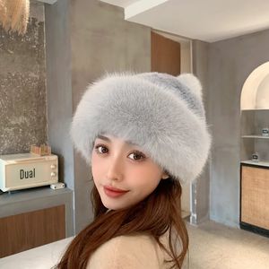 BeanieSkull Caps Fourrure Dôme Chapeau Imitation Fourrure Toque Doux Mignon Hiver Épais Blanc Cache-Oreilles Chapeau Princesse Ball Cap Femmes Rose Chapeaux pour Femmes 231206