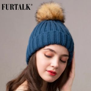 BeanieSkull Caps FURTALK Beanie Chapeau Chapeaux D'hiver pour Femmes Tricoté Pom Doublé Polaire Doux Chaud Femelle Cap Skullies Noir Gris 231212