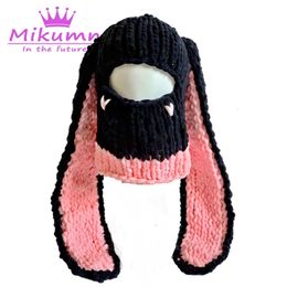 BeanieSkull Caps Harajuku Y2k Belle Longue Oreille De Lapin Bonnet Chapeau Gothique Punk Femmes Hiver Épaissir Chaud Coupe-Vent Bonnets Tricotés Chic Streetwear 230324