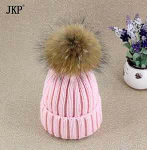 Capes de bonnet JKP 2021 Style Natural Real Fur Braid Ball Ball Boys and Girls Tricoted Baby Baby Cotton Chapeaux Outdoor4416787