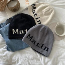 BeanieSkull Caps Carta coreana Gorro de punto Mujer Bolsa de cúpula Cabeza Vintage Versátil Gorro Hombres Hip-Hop Otoño Invierno Cálido Sombrero de esquí Tendencia Y2k Kpop 231110