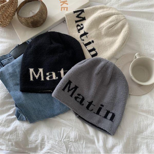 BeanieSkull Caps Carta coreana Gorro de punto Mujer Bolsa de cúpula Cabeza Vintage Versátil Gorro Hombres Hip-Hop Otoño Invierno Cálido Sombrero de esquí Tendencia Y2k Kpop 230919