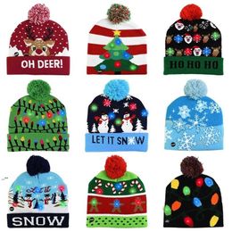 BeanieSkull Caps LED Christmas Hat Sweater Knitted Beanie Light Up Gift para niños Navidad Año Decoraciones BBB16007