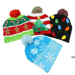 BeanieSkull Caps LED Christmas Hat Sweater Knitted Beanie Light Up Gift para niños Navidad Año Decoraciones JNB16033