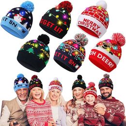 BeanieSkull Caps LED Bonnet tricoté de Noël Bonnet de Noël mignon Bonnet d'hiver unisexe en laine à tricoter avec cadeau d'année lumière coloré 231122