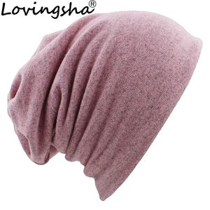 BeanieSkull Caps LOVINGSHA Automne Hiver Dualuse Chapeaux Pour Femmes Fille Écharpe Solide Conception Mince Dames Mode Feminino Skullies Bonnets HT078 231027