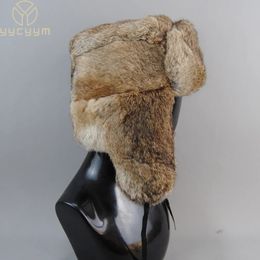 BeanieSkull Caps Gorras para hombres Cálido sombrero de bombardero de piel de conejo natural con orejeras Invierno unisex cálido sombrero ruso Ushanka Sombreros de piel de conejo real 231017