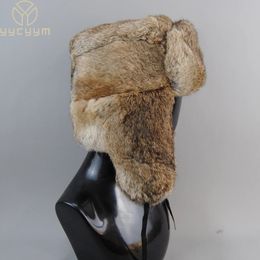 BeanieSkull Caps Homens Quente Natural Coelho Pele Bomber Chapéu Com Earflaps Inverno Unisex Russo Ushanka Chapéus Reais 231117