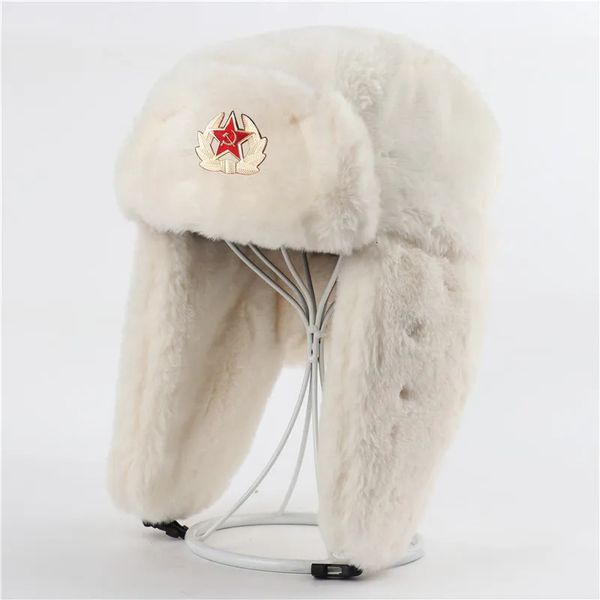 BeanieSkull Caps Hommes Femmes Armée Soviétique Insigne Militaire Russie Bomber Chapeaux Pilote Trapper Trooper Chapeau Hiver Fausse Fourrure Oreillette Neige Caps 3 Styles 231017