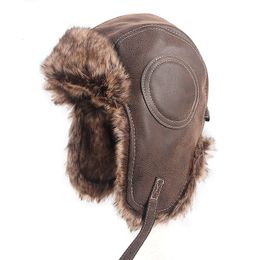 BeanieSkull Caps Hommes Chapeau D'hiver Ushanka Trapper Bomber Hommes En Cuir Souple Russe Soviétique Earflap Pilote Chapeaux Gorro Ruso Fausse Fourrure 230907