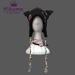 BeanieSkull Caps Mikumn japonais Harajuku Kawaii noir blanc crâne oreilles de chat chapeaux pour femmes fille hiver chaud laine d'agneau mignon bonnet casquettes 231006
