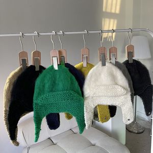 Beanieskull Caps Mohair beanie hoed voor vrouwen winter gebreide herfstschedels dames warme motorkap Koreaans zwart rood oorbeveiliging 221205