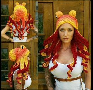 Beanieskull Caps Octopus baard gebreide wollen hoed hand weven mannen kerstcosplay feest grappige lastige hoofddeksel winter warme paren beanie caps cadeau 230816