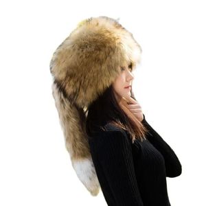 BeanieSkull Caps Qearlstar Faux Mapache Sombrero de piel Mujeres Gorras de invierno Multicolor Suave Alta Calidad Moda Cálido Sombrero mongol ruso con colas FY23 231012