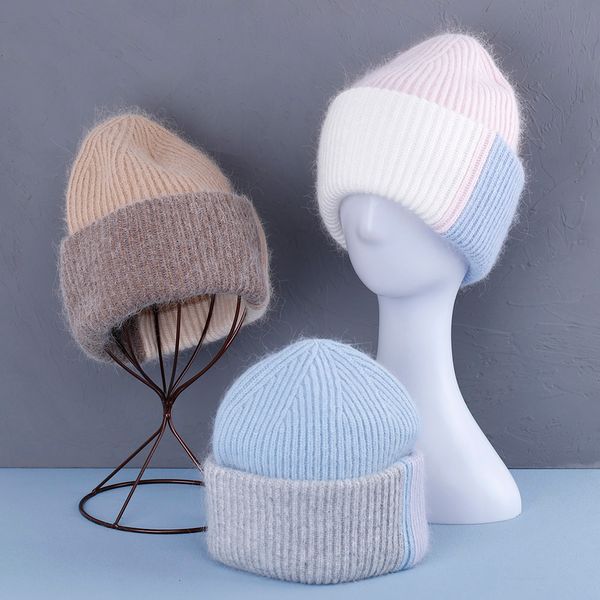 Backeskull Caps de lapin Hat d'hiver FUR pour femmes Bonsons chauds chauds pelucheux Pinkycolor Angora Skullies en tricot 221125