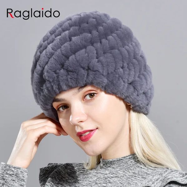 BeanieSkull Caps Chapeau de fourrure d'hiver de lapin pour les femmes russe vraie fourrure bonnet tricoté headgea hiver chaud Beanie chapeaux marque de mode chapeau de fourrure de lapin 231113