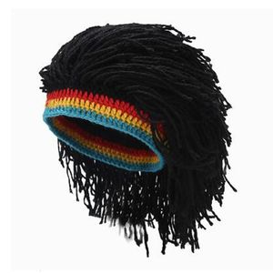 Beanieskull Caps Rasta Wig Beanie Caps For Men Handmade Crochet Winter Warm Hat Gorros Halloween Holiday Birthday Gifts Funny Party Balaclava 230306