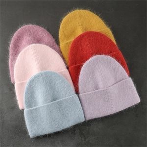 Beanieskull Caps Real Rabbit Fur Winter hoeden vrouwen mannen pluizig lang haar kasjmier gebreide mutsen warme wol herfst vrouwelijke schedels caps casual 220927