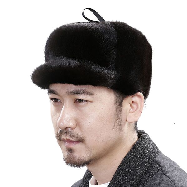 BeanieSkull Caps Sombrero ruso Ushanka Hombres Invierno Espesado Gorro cálido Moda coreana Orejera Piloto Bomber Real Mink Fur 230904