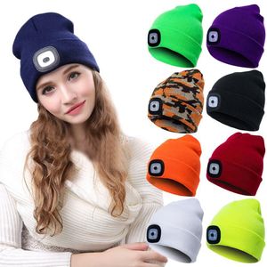 BeanieSkull Caps SANWOOD Unisexe En Plein Air Cyclisme Randonnée LED Lumière Tricoté Chapeau Hiver Élastique Bonnet Chapeau avec éclairage Cadeau De Noël 221205