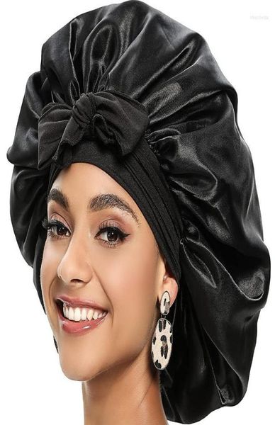 Backeskull Capes Silky Smooth Bonnets Satin Night Sleeping Cap de grande taille Bande Bougeau Custom Logo Soft Bonnet Down for Wig Hair H3039075