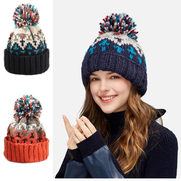 BeanieSkull Caps ski Cachemire Femme Chapeau D'hiver Automne Bonnets Avec Pompon Laine Chaude Skullies En Gros acrylique bonnets chapeau d'hiver pour femme 231204