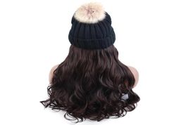 BeanieSkull Caps Ski Chapeaux D'hiver Perruque De Cheveux Bonnet Attaché Chapeau Pour Fille Traîner Coton Naturel Fait Dames Tricoté HatBeanieS8720629