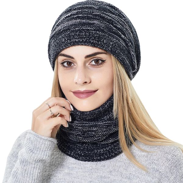 BeanieSkull Caps Slouchy Beanie Chapeau et Écharpe Ensemble Doublé Polaire Tricot Ski Hiver Chaud Cap Cache-Cou pour Dames Filles 231212