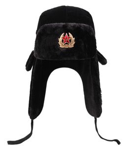 Beanieskull Caps Sovjet Militaire badge Russische Ushanka Bomber Hat Piloot Faux Rabbit Winter met bont Earmuffs Sneeuwcycling Ski 22118423752