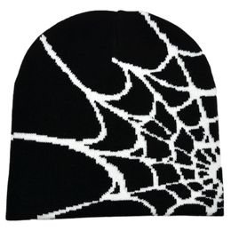 BeanieSkull Caps Spider Web Bonnets Y2K Gothique Jacquard Tricoté Chapeau Laine AcryliqueFemmes Hiver Chaud Ski Chapeaux Skullies Élastique Sport Cap 230816