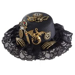 BeanieSkull Caps Steampunk Hat Gay Top Hat Steampunk Mini Top Hat Pince à cheveux pour femmes Vintage Black Hat Halloween Top Hat Gothic Carnival Nightcl 231013