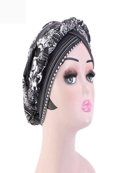 Backeskull Caps d'été Fleur Imprimé turban musulman chapeau mode tressé Bandanas India Head Wrap African Nigerian Headwear Party A8480297