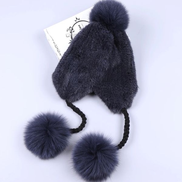 BeanieSkull Caps SUPPEV SDDTIO Chapeau d'hiver en fourrure de vison pour femme avec rabat d'oreille en fourrure de renard Pom Bomber Chapeaux Casquettes Chapeau russe Ushanka Trapper Ski de neige 231202