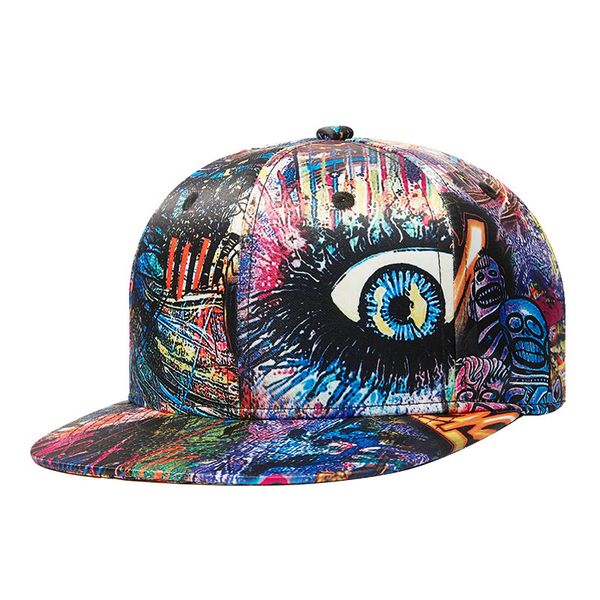 BeanieSkull Caps Tendencias para hombres Graffiti Hip Hop Béisbol Mujeres Streetwear Trucker Hat Eye Pattern Flat Brim Sun Cool Gorras 230214