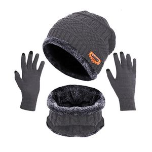 BeanieSkull Caps Unisexe Bonnets Chapeau Anneau Écharpe Gants Ensemble Hiver Tricoté Épais Chaud Femmes Hommes Solide Rétro Bonnet Écran Tactile Doux 230131